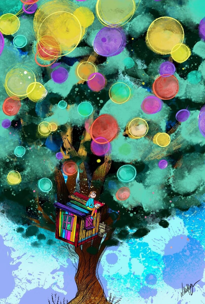 Girl and her treehouse